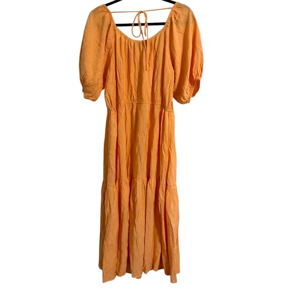 LUCY PARIS Midi Dress Kierlan Tiered Skirt Puff Sleeves Orange size Small - Picture 3 of 14